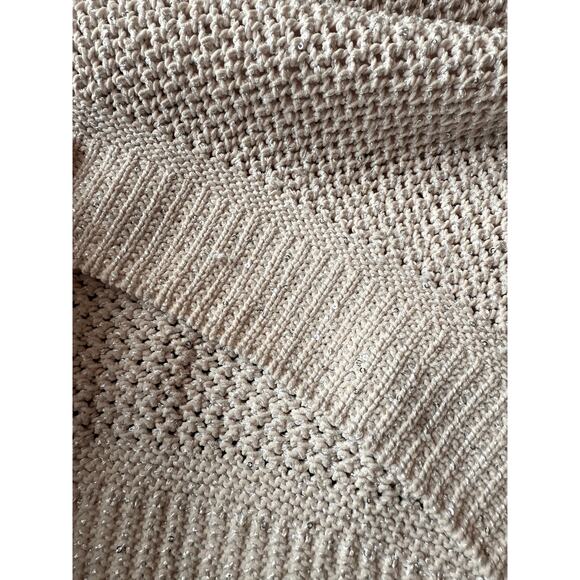 Joie Ivory Sequin Open Knit Lace-Up Collared Long Sleeve Pullover Sweater Medium - Picture 12 of 13